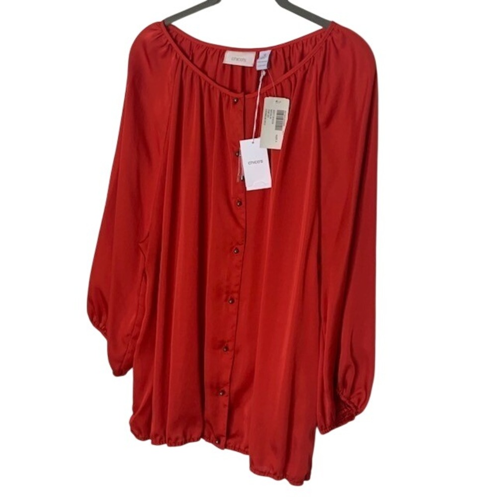 Chico's NWT Natalia Red Soft Sheen Blouse Size 3 XL 16 Romantic Valentine's Chic